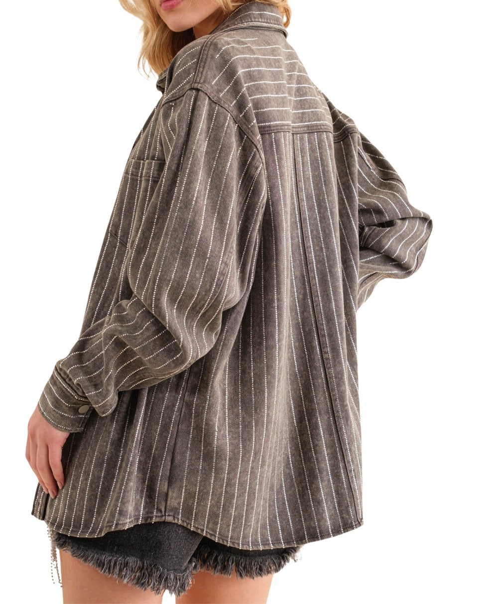 Charcoal Sparkle Stripe Denim Jacket
