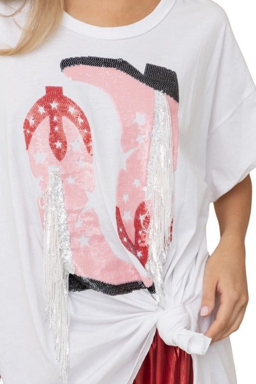 White Boots Fringe Graphic T-shirt sm-l #8228-#8230