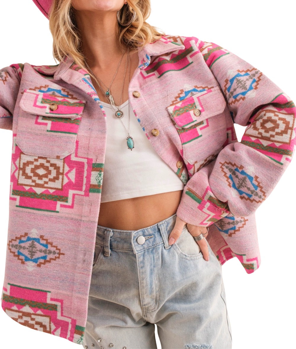 Western Aztec Pink Shacket