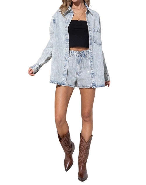 Light Wash Sparkle Stripe Denim Jacket