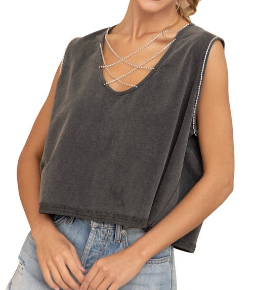 Rhinestone Chain Cropped Tank SM-LG#8211-#8213