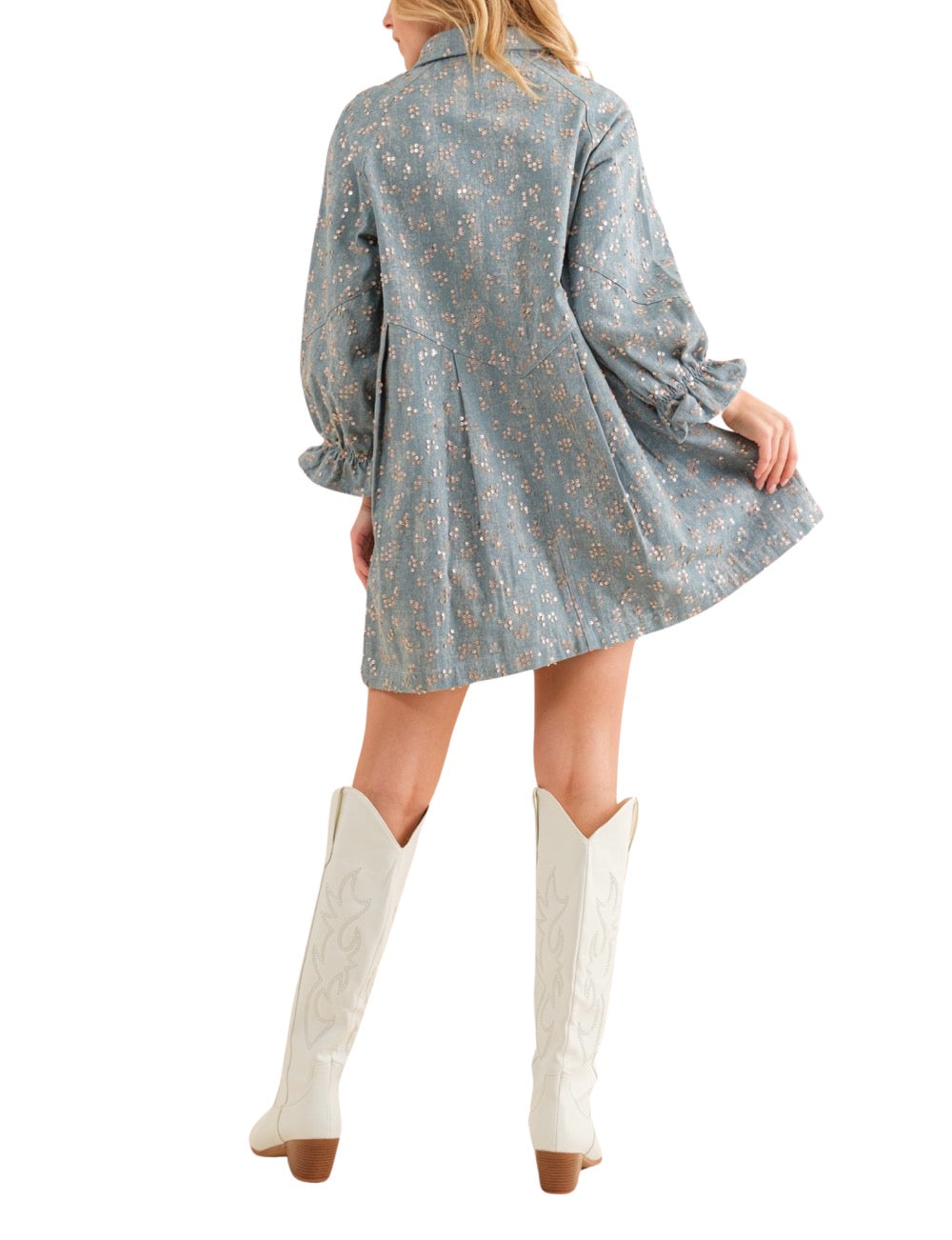 Embellished Sequin Denim Dress