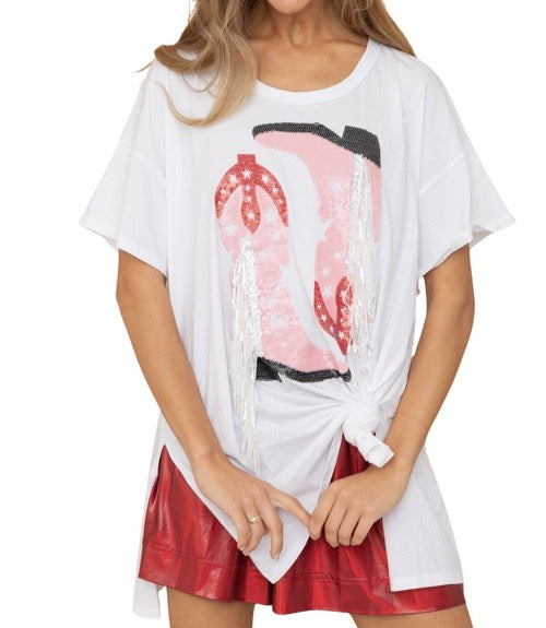 White Boots Fringe Graphic T-shirt sm-l #8228-#8230
