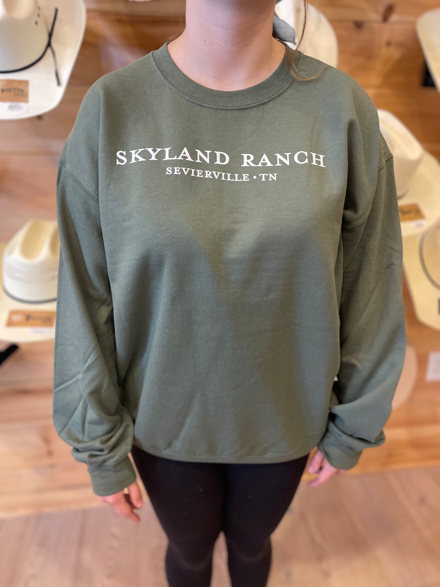 SkyLand Ranch Military Green Crewneck