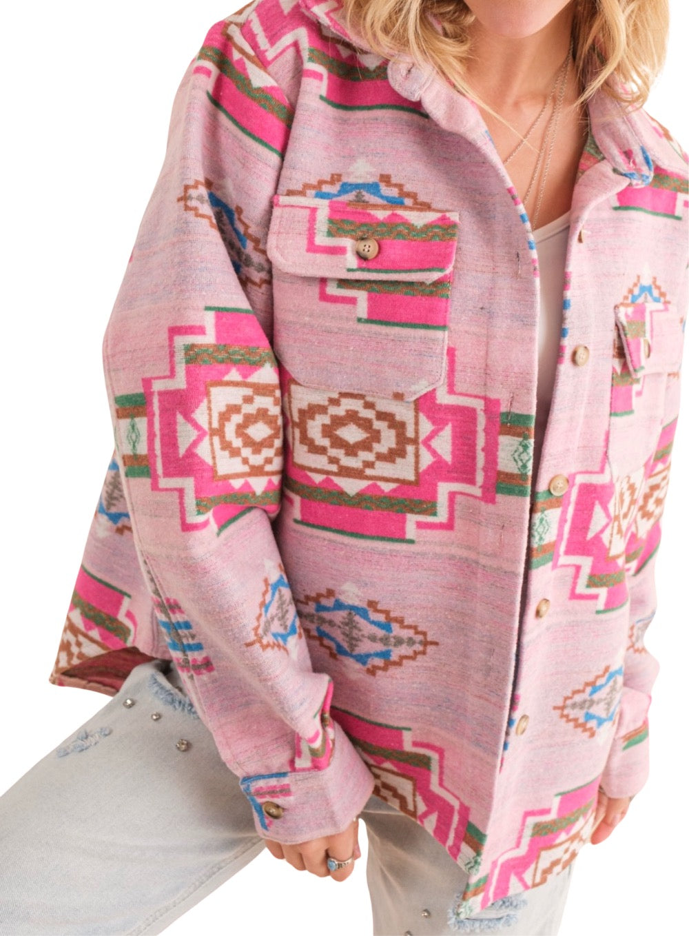 Western Aztec Pink Shacket
