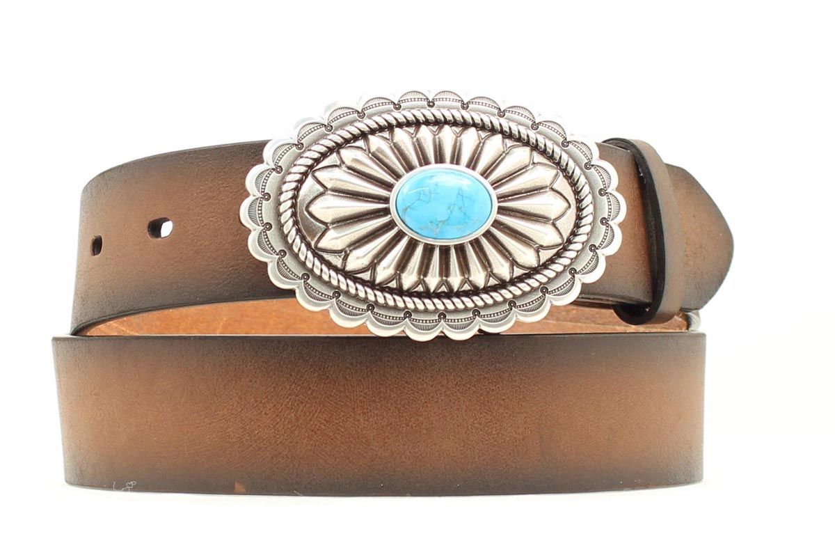 Ariat Turquoise Stone Brown Leather Belt size sm.-xl.##1540-1543