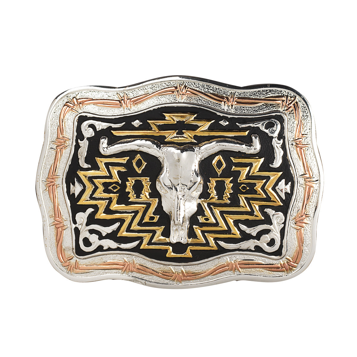 Crumrine Rectangle Longhorn Southwest Belt Buckle #8479