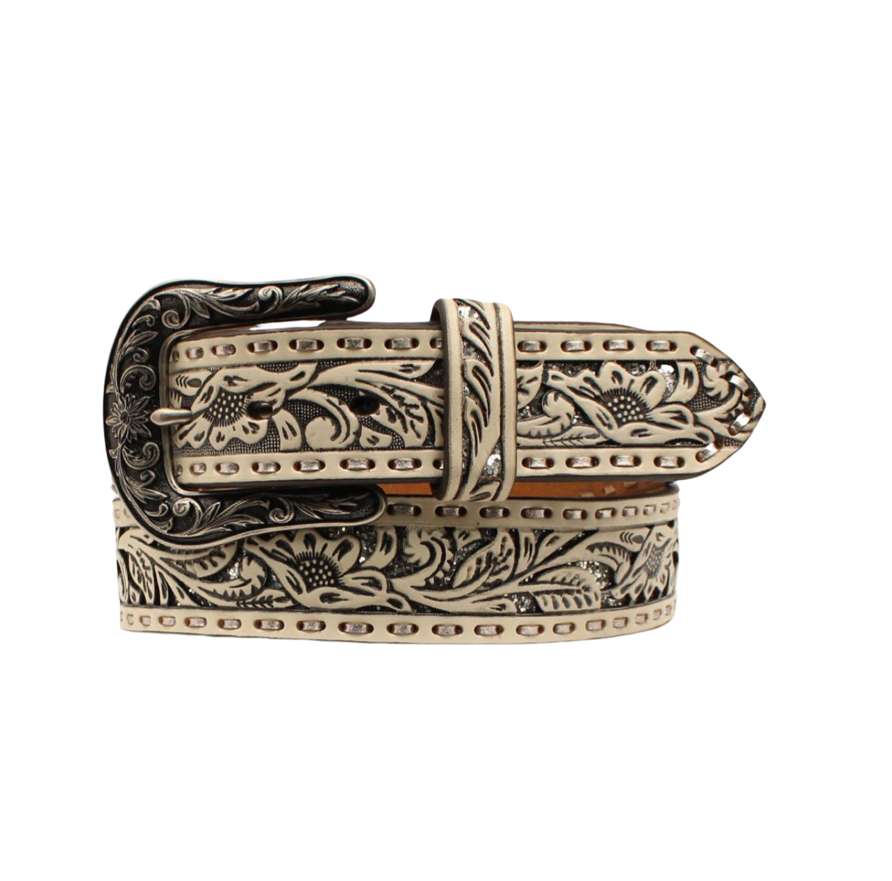 Ariat Floral Embossed Glitter Underlay Leather Beltsizes sm.-xlg. #6322-#6325