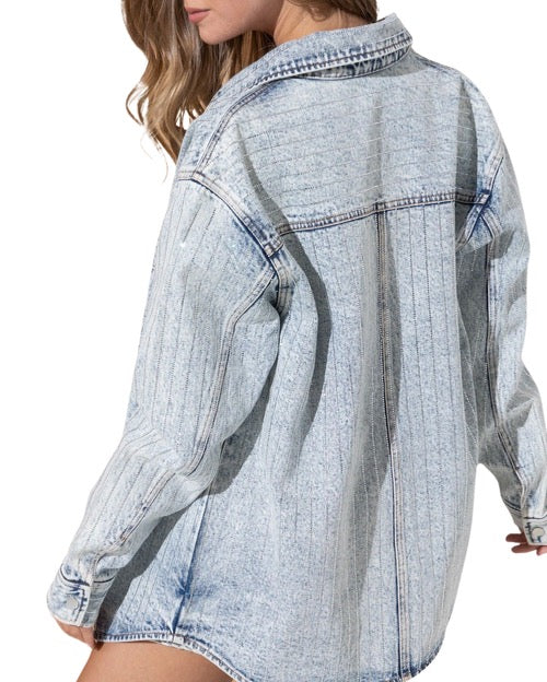 Light Wash Sparkle Stripe Denim Jacket
