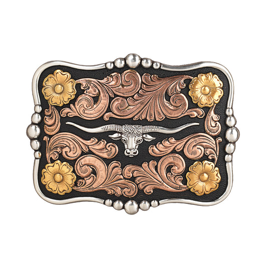 Nocona Scrolling Pattern Longhorn Belt Buckle #8457