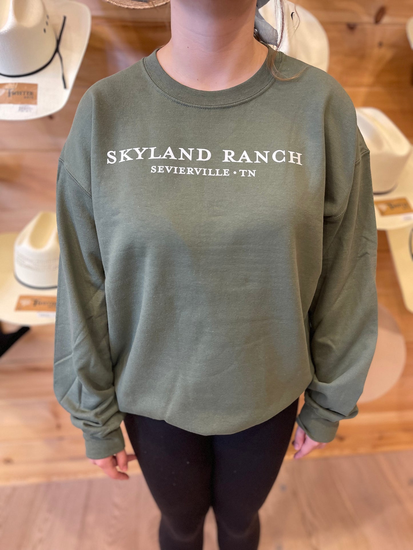 SkyLand Ranch Military Green Crewneck