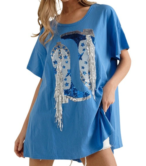 Blue Boots Fringe Graphic T-shirt size sm.#8231,md.#8232, lg. #8233