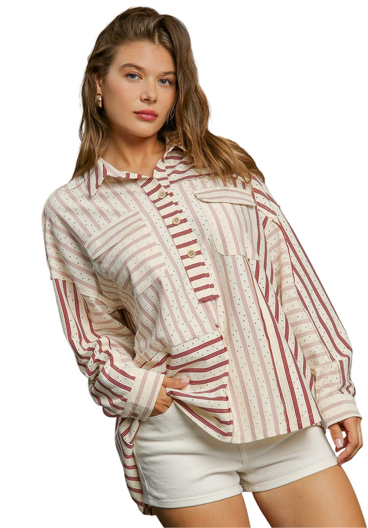 Stripe Colorblock Button Down