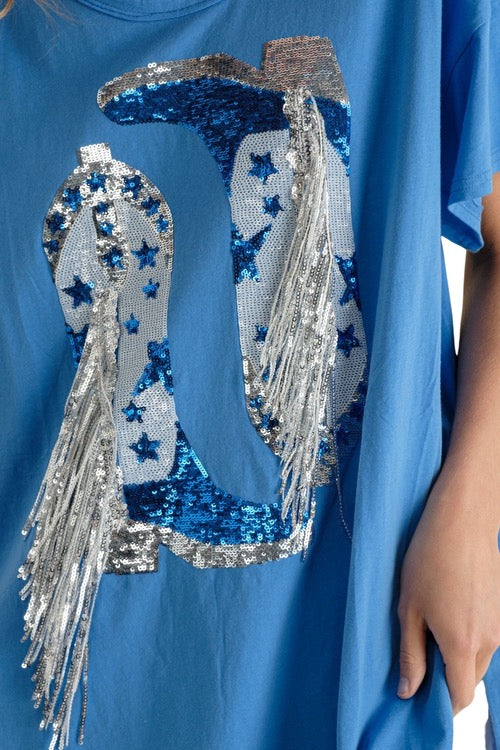 Blue Boots Fringe Graphic T-shirt size sm.#8231,md.#8232, lg. #8233