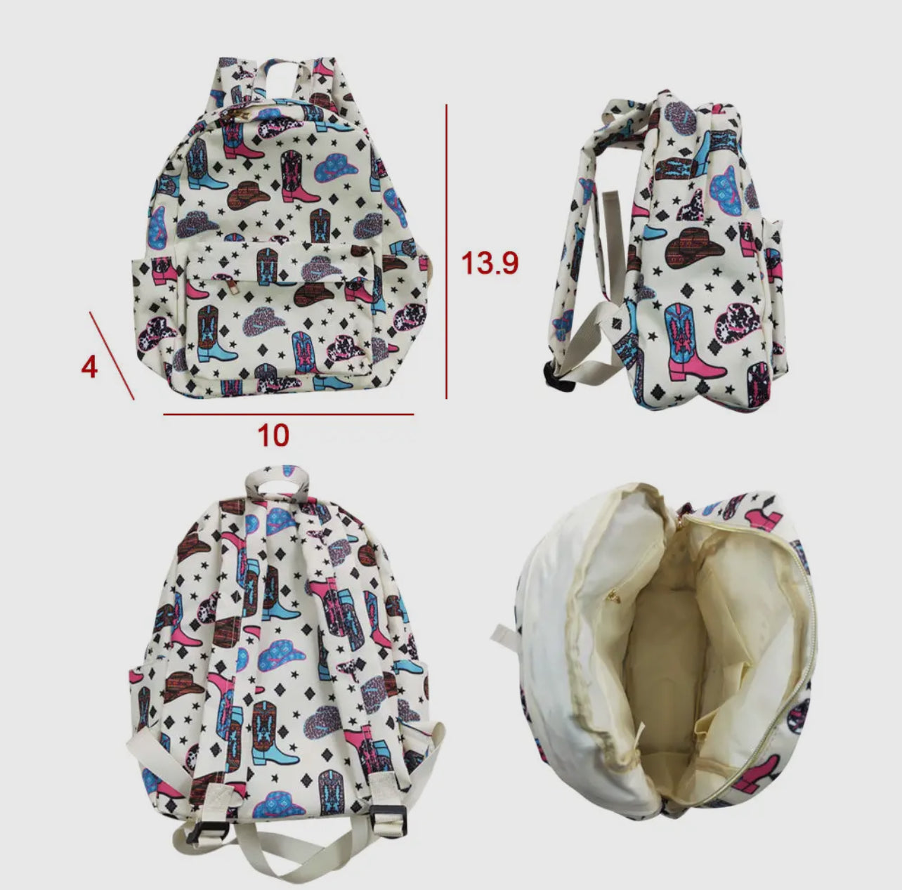Kids Western Hats & Boots Backpack