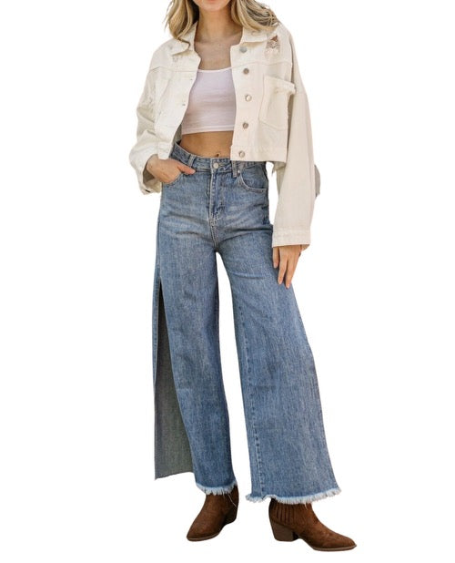 White Rhinestone Fringe Denim Jacket sm/med#8223 m/l#8224