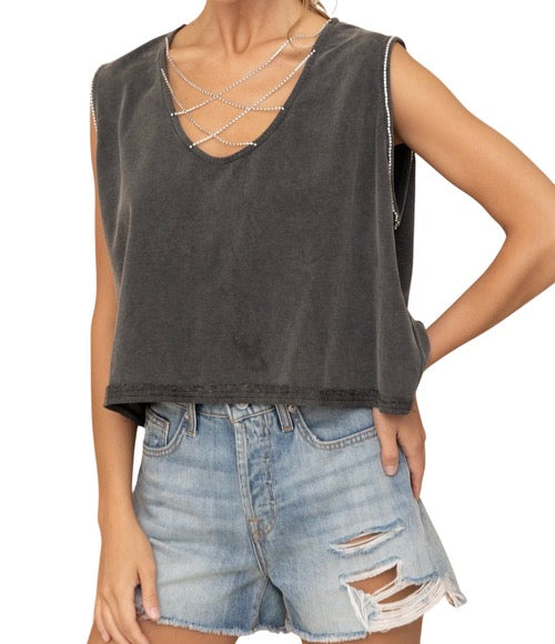 Rhinestone Chain Cropped Tank SM-LG#8211-#8213