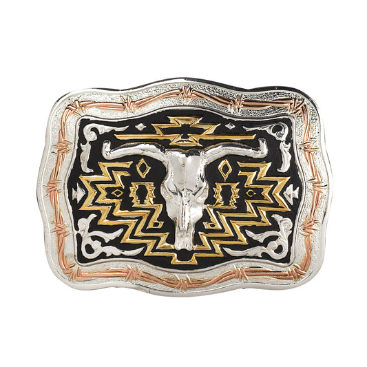 Crumrine Rectangle Longhorn Southwest Belt Buckle #8479