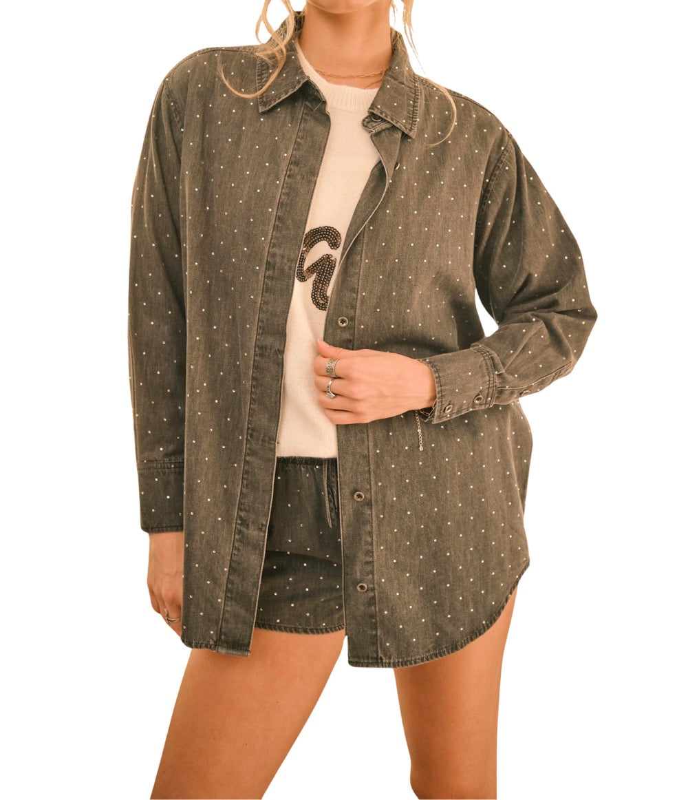 Charcoal Studded Twill Blouse