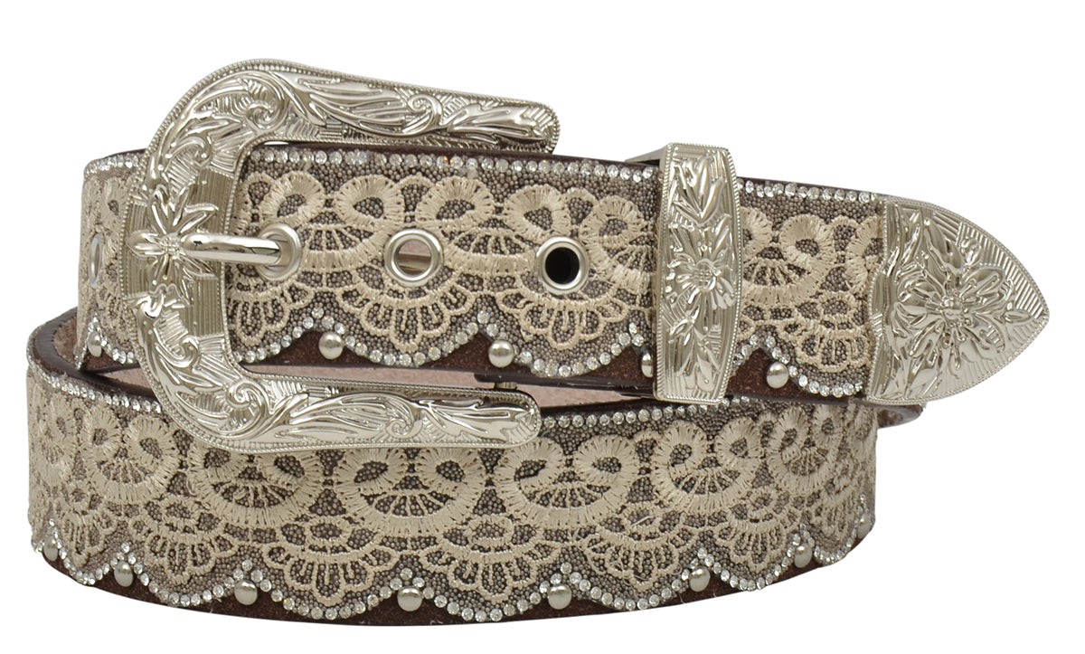 Ladies Tan Lace & Bead Overlay Belt  sm-xxl#1949-1953