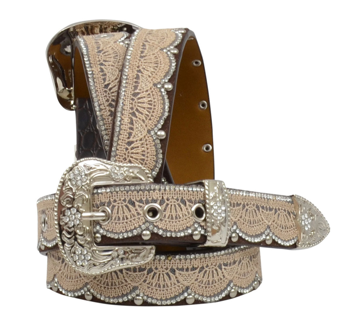 Girls Tan Lace & Bead Overlay Belt sm#1932 md#1933 lg#1934 xl#1935