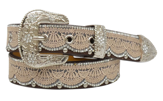 Girls Tan Lace & Bead Overlay Belt sm#1932 md#1933 lg#1934 xl#1935