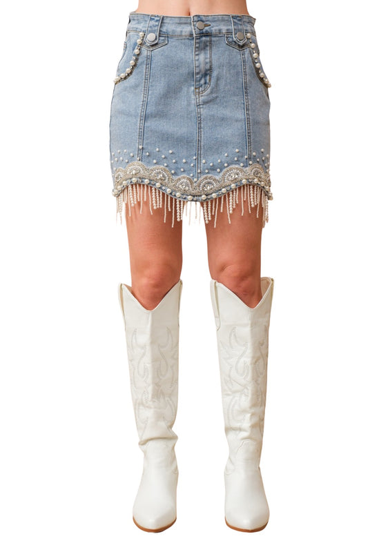 Embellished Pearl Mini Skirt