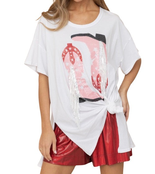 White Boots Fringe Graphic T-shirt sm-l #8228-#8230