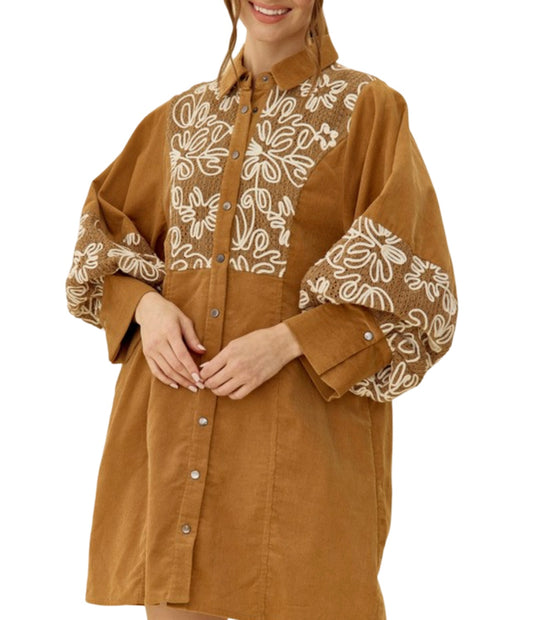 Cotton Embroidered Button Down Dress