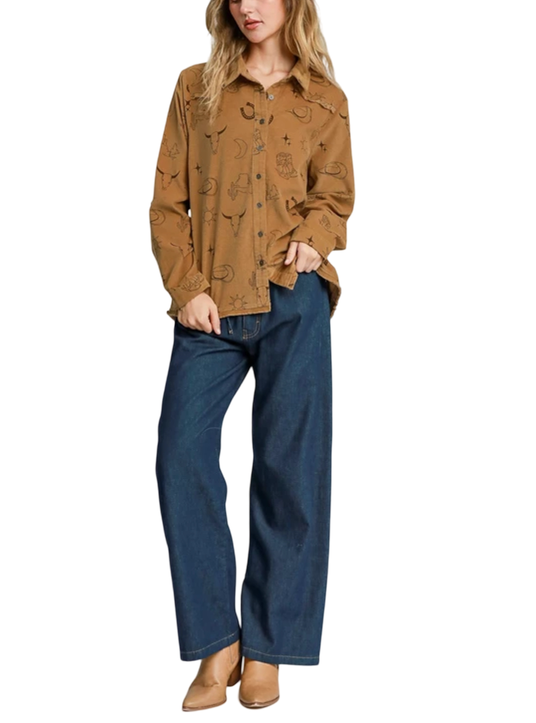 Corduroy High Low Graphic Top