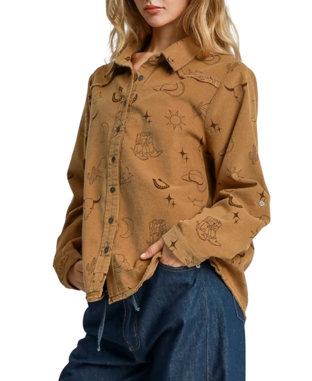 Corduroy High Low Graphic Top