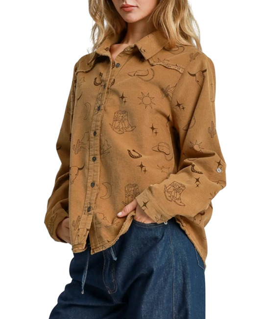 Corduroy High Low Graphic Top