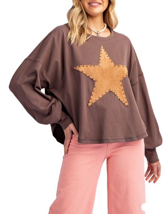 Suede Star Patch Jersey Top