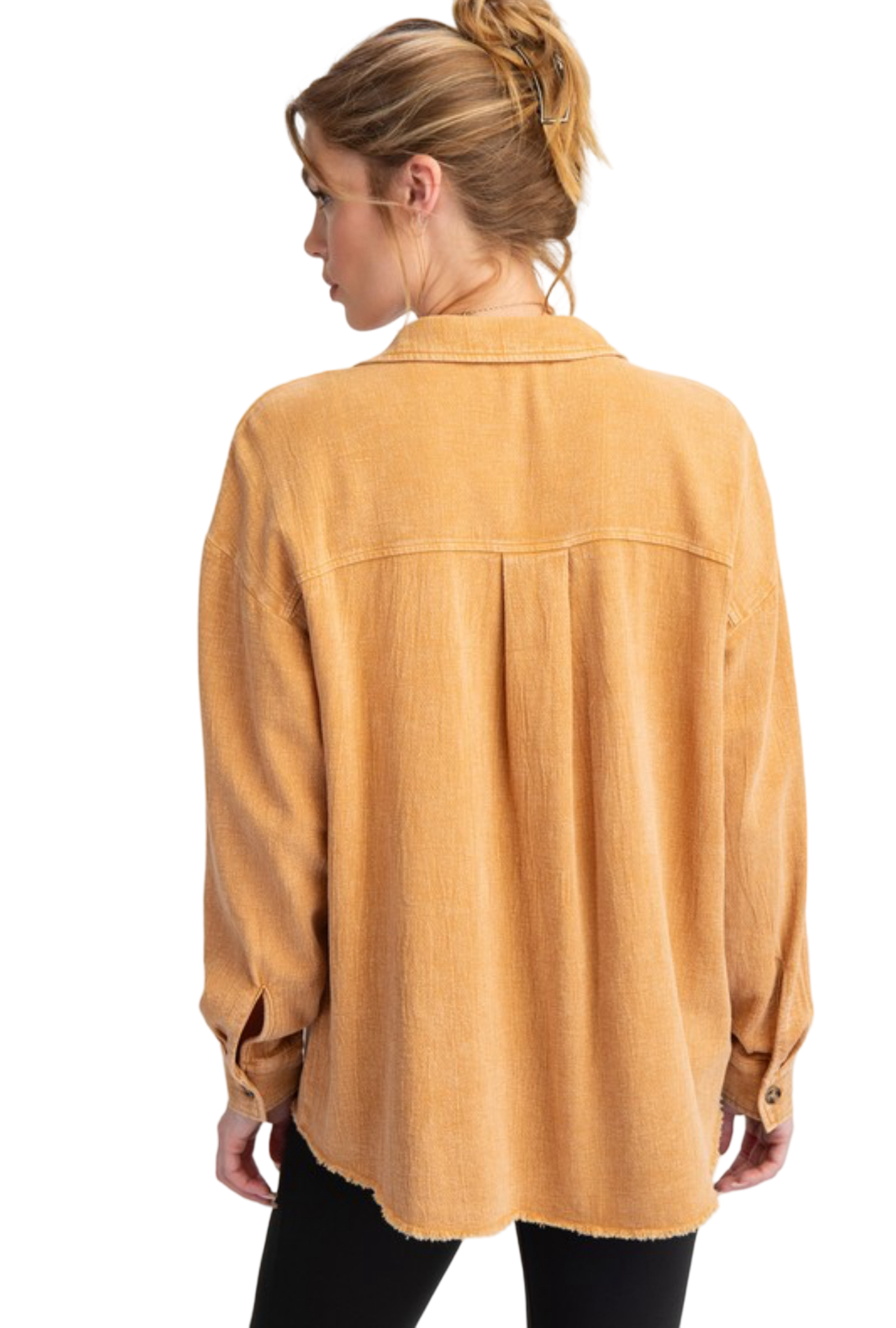 Mineral Washed Button Down Shirt Camel