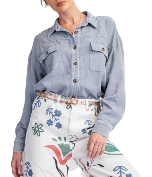 Mineral Washed Button Down Shirt Denim Blue