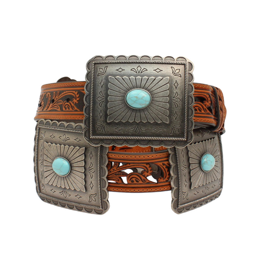 Ariat Large Rectangle Conchos Leather Belt sizes sm.-xlg.#6330-#6333