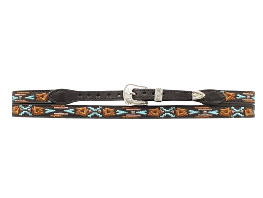Black with Multi-Colored Embroidery Leather Hatband #6257