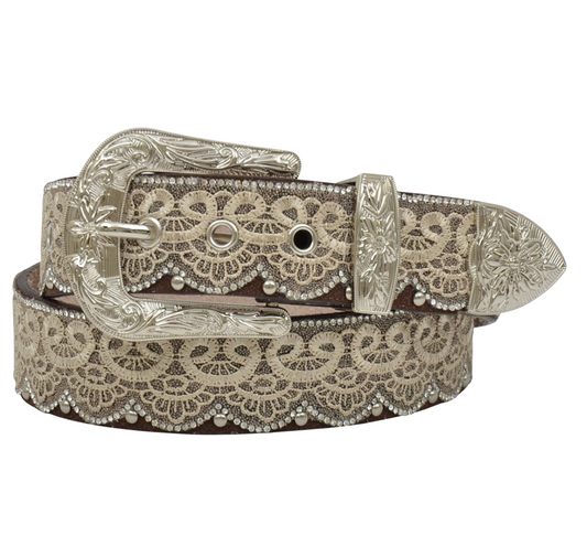 Ladies Tan Lace & Bead Overlay Belt  sm-xxl#1949-1953