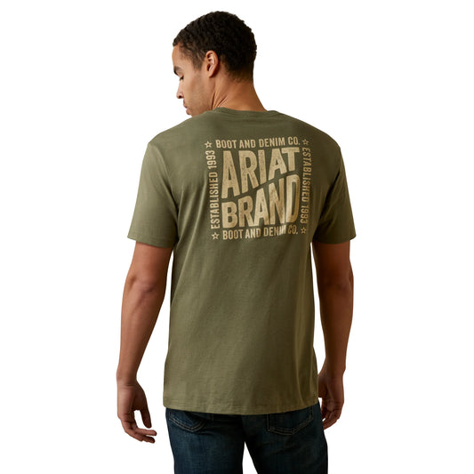 Ariat Men's Curve Ball Graphic Military Green Heather T-Shirt sm.-2x,#2798-2802